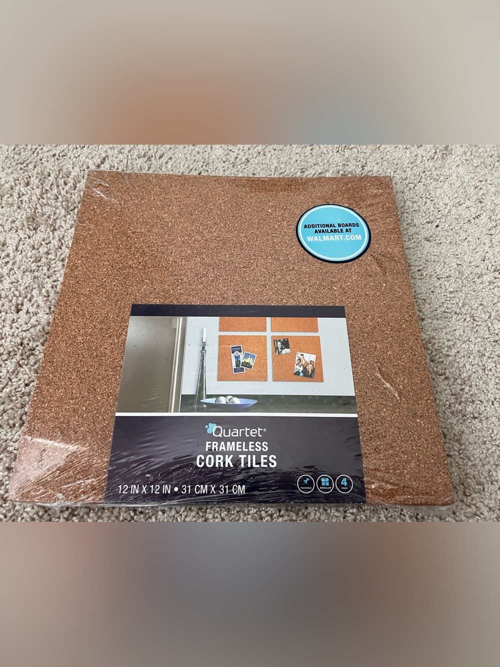 Quartet Frameless Cork Tiles 12" x 12" - (4) Pack Unused